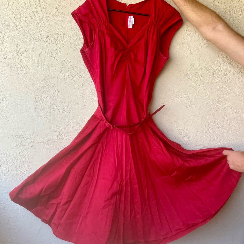 Pinup Couture Red V-Neck A-Line Midi Dress